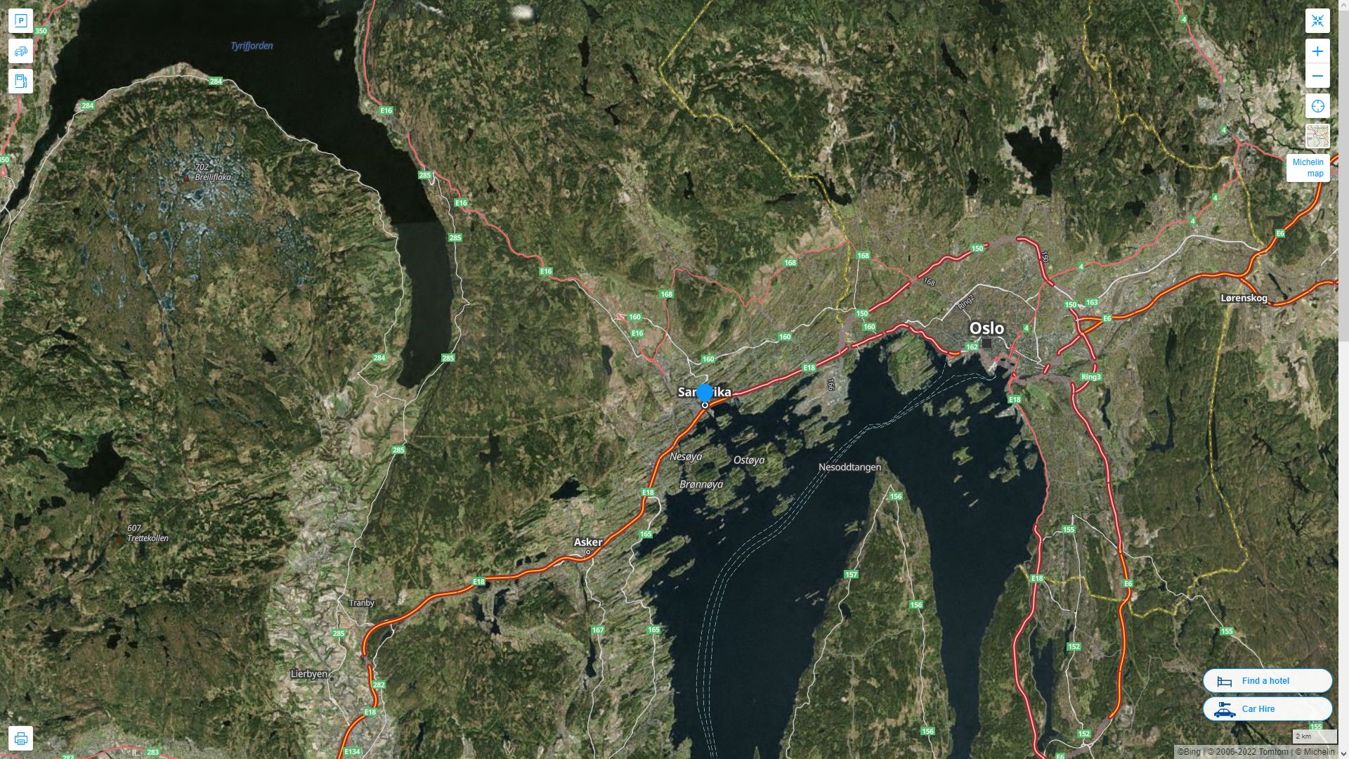 Baerum Norvege Autoroute et carte routiere avec vue satellite